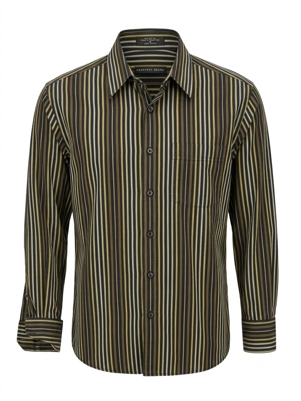 Geoffrey Beene Men's Olive & Black Stripe Button-Up Shirt Size Medium